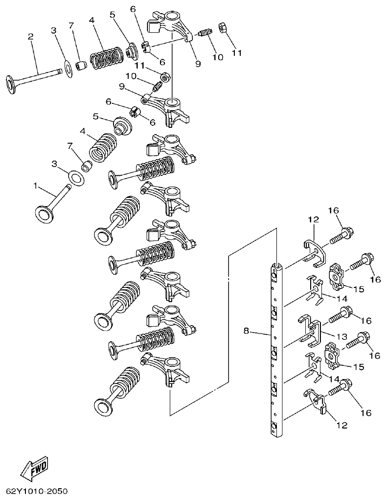 Yamaha F50A, FT50B VALVE parts diagram